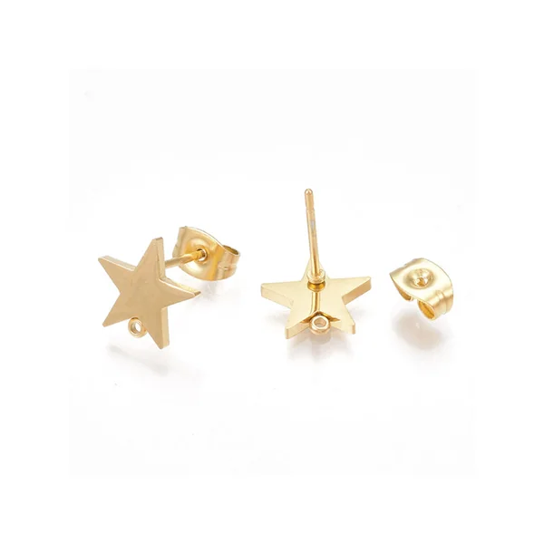 Paire de boucles d'oreilles en forme d'étoile - Acier inoxydable - Doré