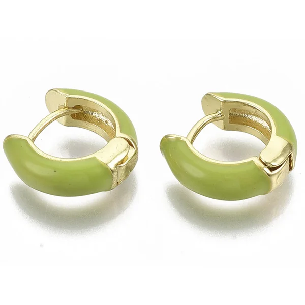 Paire de boucles d'oreilles huggie - Émaillé et doré à l'or fin - Vert