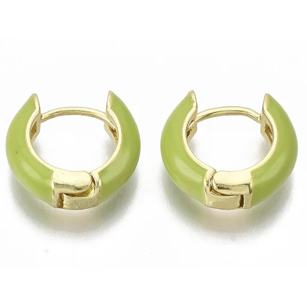Paire de boucles d'oreilles huggie - Émaillé et doré à l'or fin - Vert