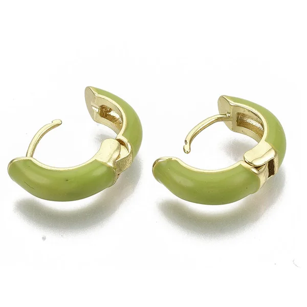 Paire de boucles d'oreilles huggie - Émaillé et doré à l'or fin - Vert