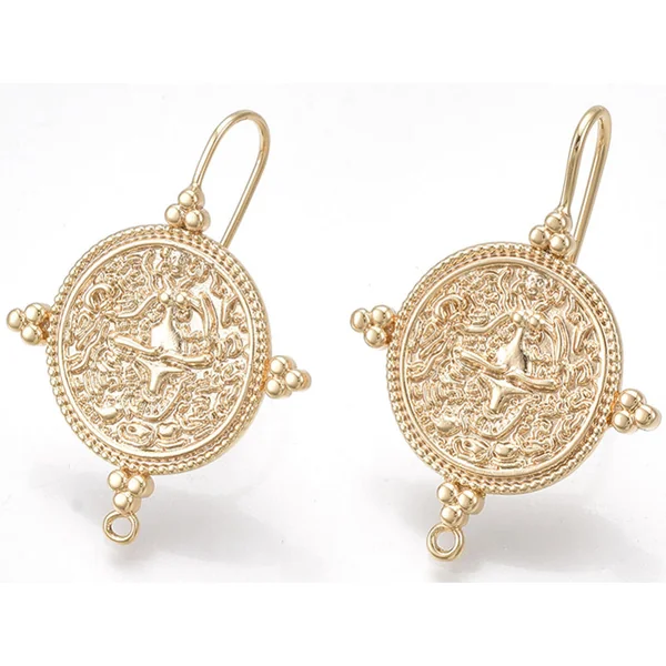 Paire de boucles d'oreilles pendantes avec médaillon - doré à l'or fin 18K