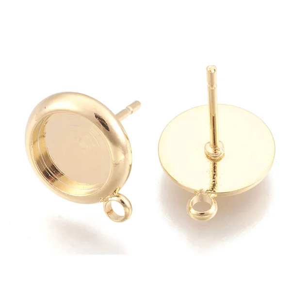 Paire de boucles d'oreilles pour cabochons ronds - doré à l'or fin 18k - 8 mm