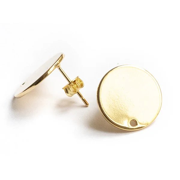 Paire de boucles d'oreilles puces 18K - doré à l'or fin - 15 mm