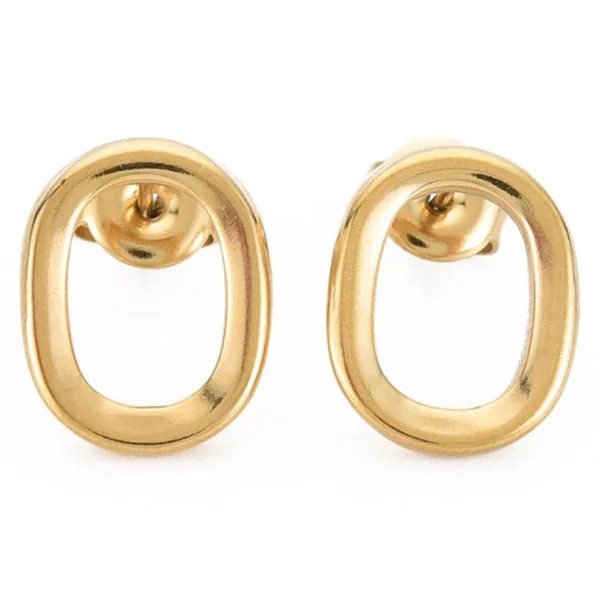 Paire de boucles d'oreilles puces - Ovale - Doré à l'or fin 14k - 15 x 12 mm