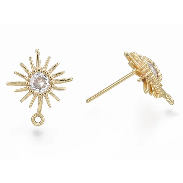 Paire de boucles d'oreilles soleil - doré à l'or fin 18K - 14 mm