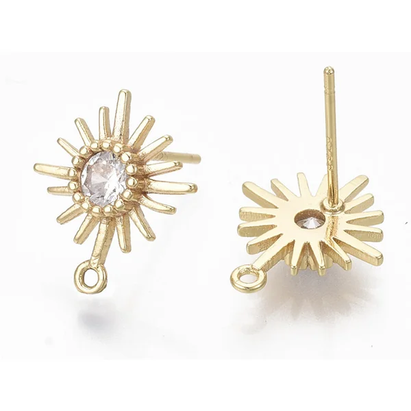 Paire de boucles d'oreilles soleil - doré à l'or fin 18K - 14 mm