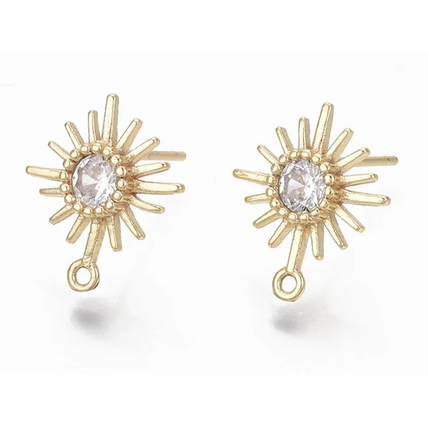 Paire de boucles d'oreilles soleil - doré à l'or fin 18K - 14 mm