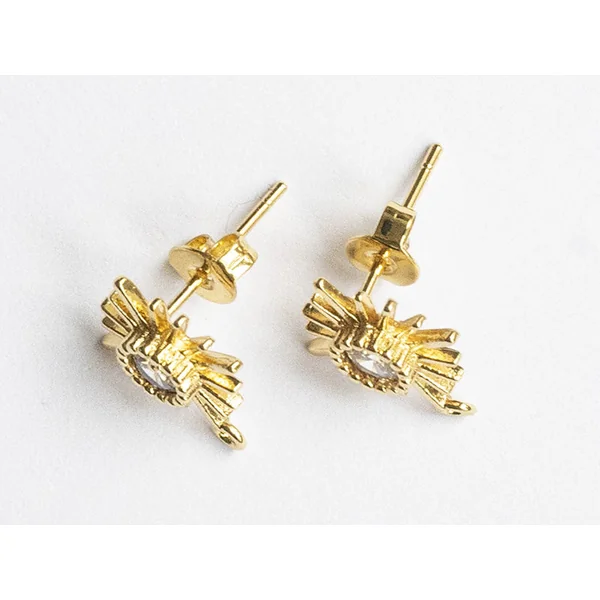 Paire de boucles d'oreilles soleil - doré à l'or fin 18K - 14 mm