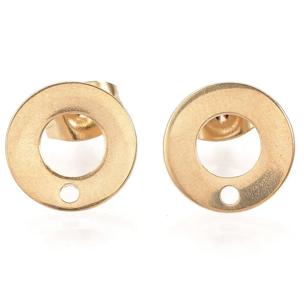 Paire de clous d'oreilles donut avec trou - Doré - 10 mm