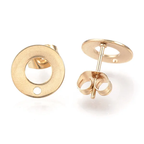 Paire de clous d'oreilles donut avec trou - Doré - 10 mm