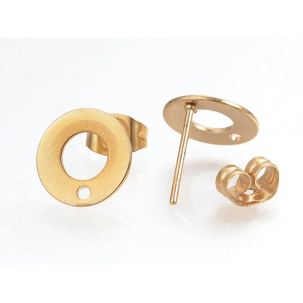 Paire de clous d'oreilles donut avec trou - Doré - 10 mm