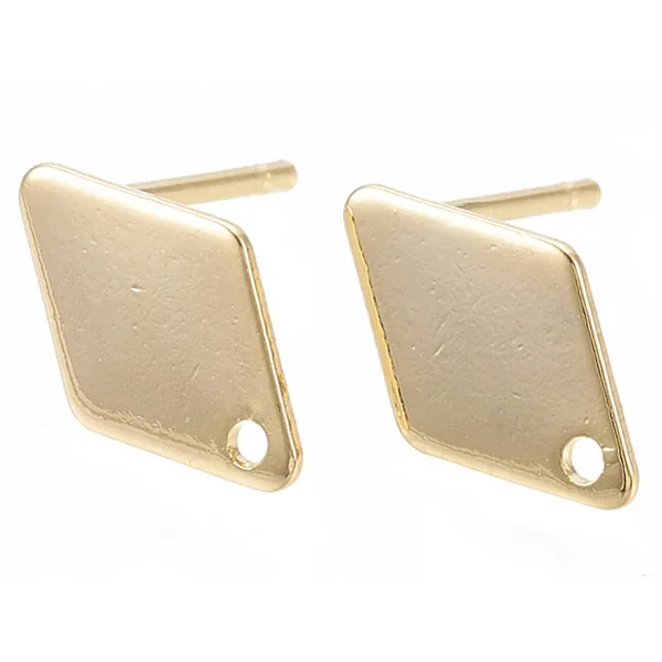 Paire de puces d'oreilles losange - doré a l'or fin 18K - 11 x 7 mm