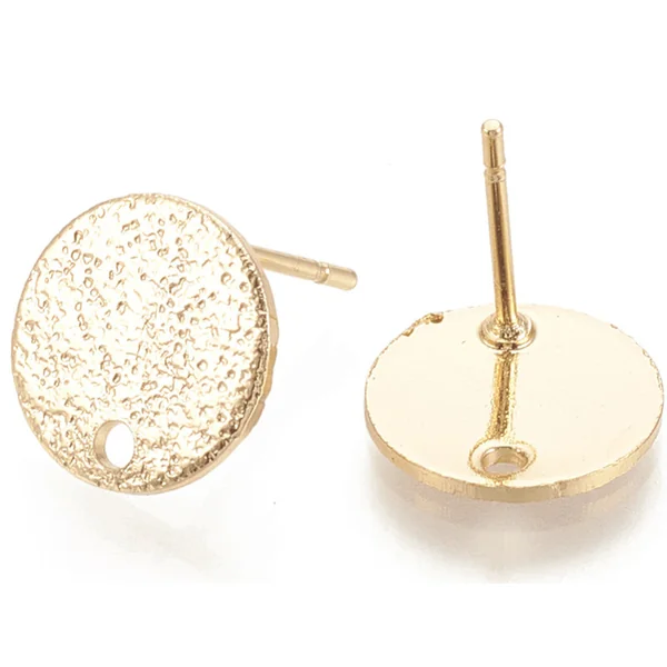 Paire de puces d'oreilles rond martelé - Doré a l'or fin 18K - 10 mm