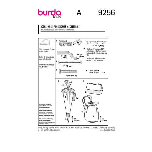 Patron Burda Kids « Cornet-surprise, trousse et sac de sport » n° 9256