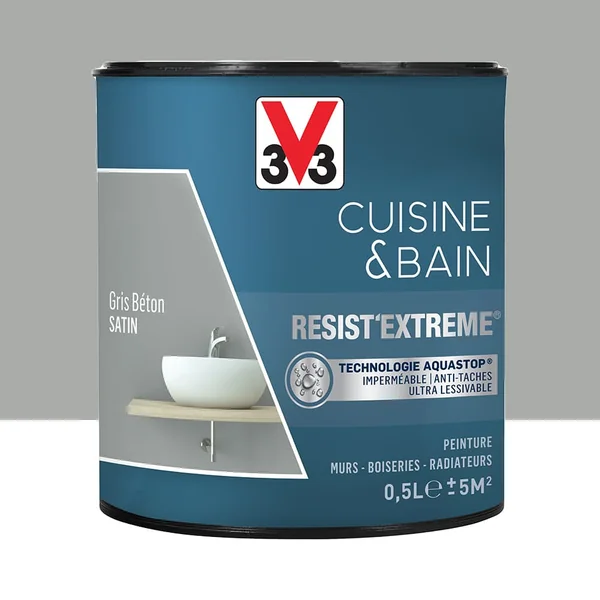 Peinture V33 Cuisine & Bain Resist'Extreme Satin Gris Béton