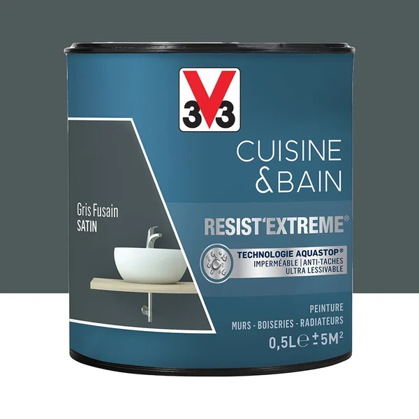 Peinture V33 Cuisine & Bain Resist'Extreme Satin Gris Fusain