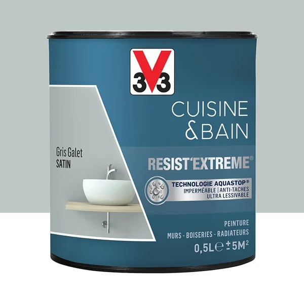 Peinture V33 Cuisine & Bain Resist'Extreme Satin Gris Galet