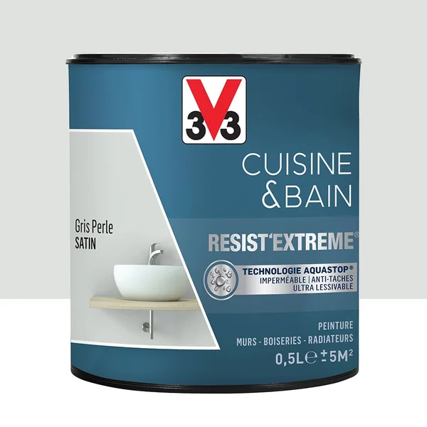 Peinture V33 Cuisine & Bain Resist'Extreme Satin Gris Perle