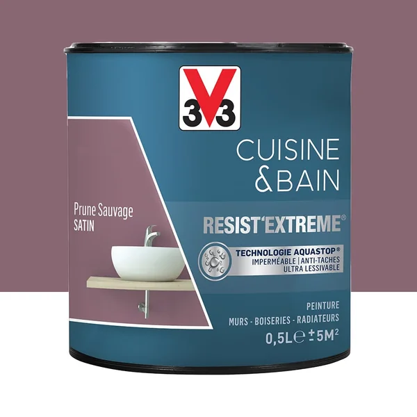 Peinture V33 Cuisine & Bain Resist'Extreme Satin Prune Sauvage