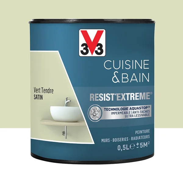 Peinture V33 Cuisine & Bain Resist'Extreme Satin Vert Tendre