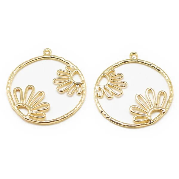 Pendentif cercle avec fleur - doré à l'or fin 18k - 27,5 mm