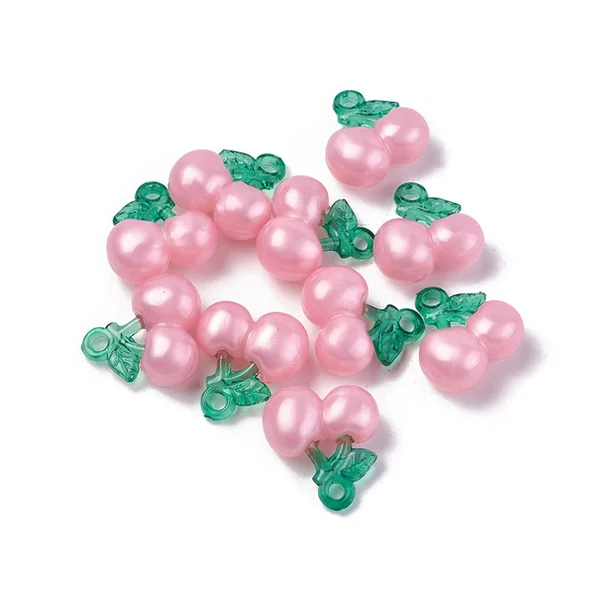 Pendentif cerise en acrylique - Rose et vert