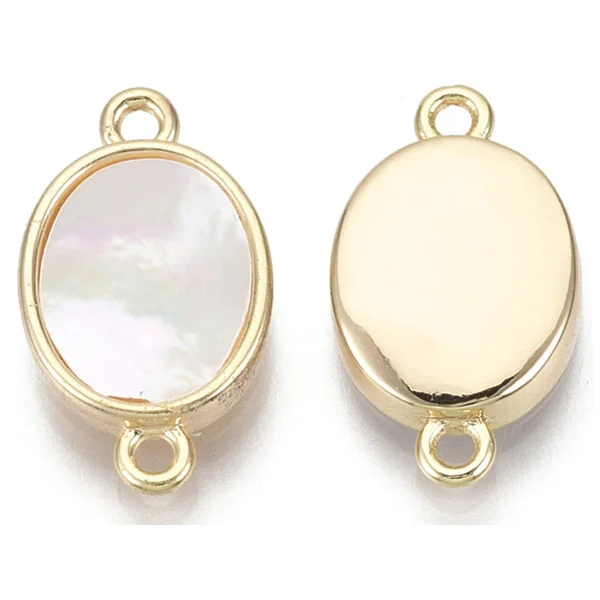 Pendentif connecteur ovale - Nacré et doré à l'or fin 18K - 17 x 9,5 mm