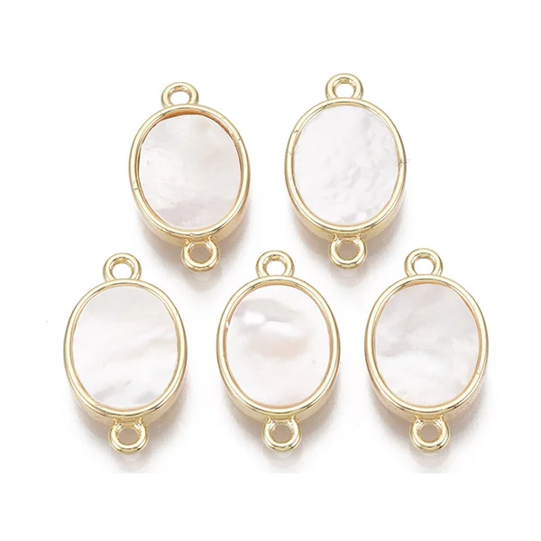 Pendentif connecteur ovale - Nacré et doré à l'or fin 18K - 17 x 9,5 mm