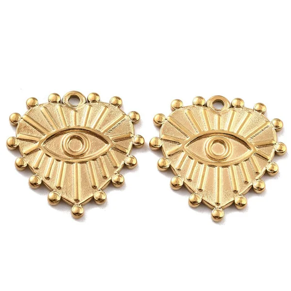 Pendentif cœur oeil - Doré à l'or fin 24K - 19 x 20 mm