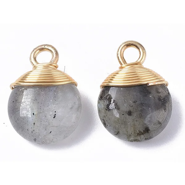 Pendentif en pierre naturelle - Labradorite - rond - 15 x 11 mm