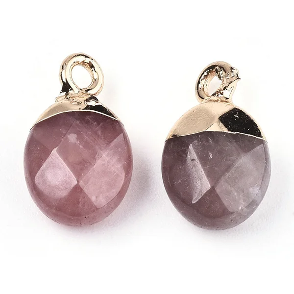 Pendentif en pierre naturelle - quartz cerise - ovale - 15 x 8 mm