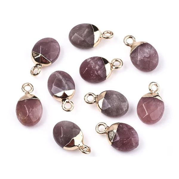 Pendentif en pierre naturelle - quartz cerise - ovale - 15 x 8 mm