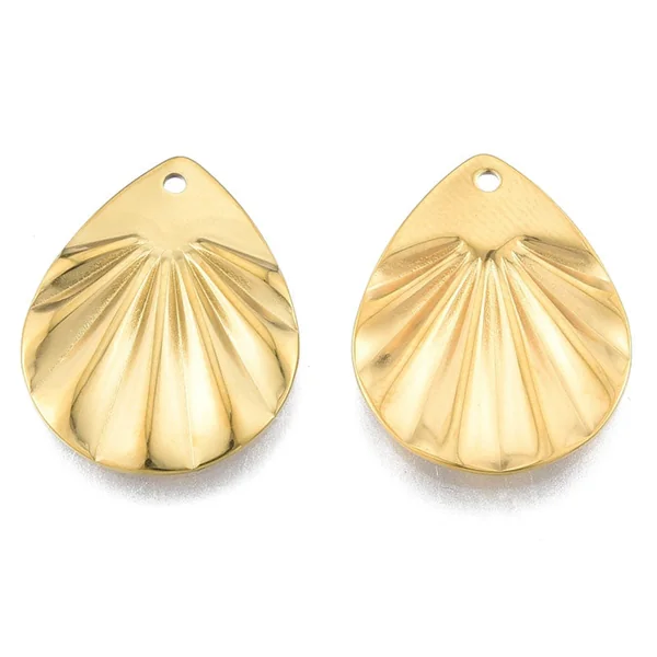 Pendentif goutte froissée - Doré à l'or fin 18K - 22 x 17 mm