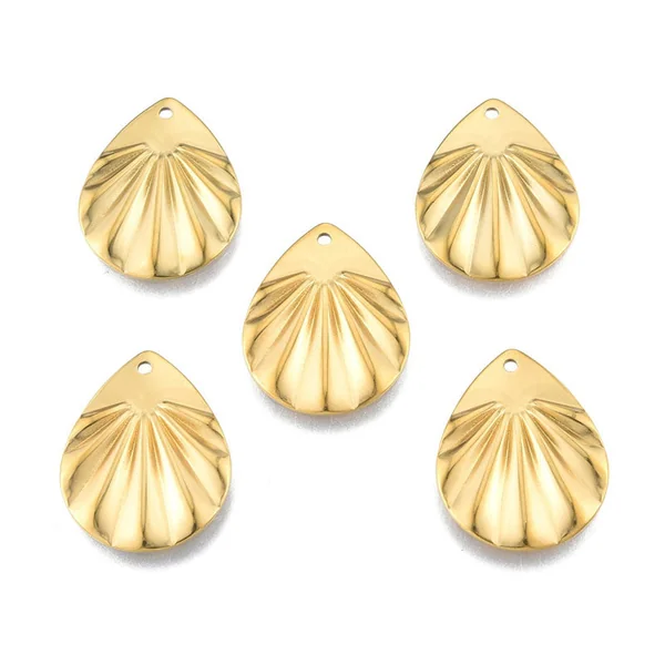 Pendentif goutte froissée - Doré à l'or fin 18K - 22 x 17 mm