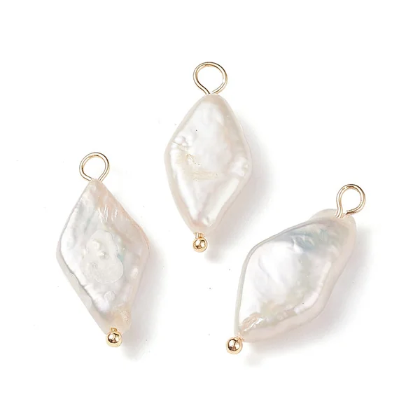 Pendentif losange en perle de culture - Doré à l'or fin 18K - 23 x 10 mm