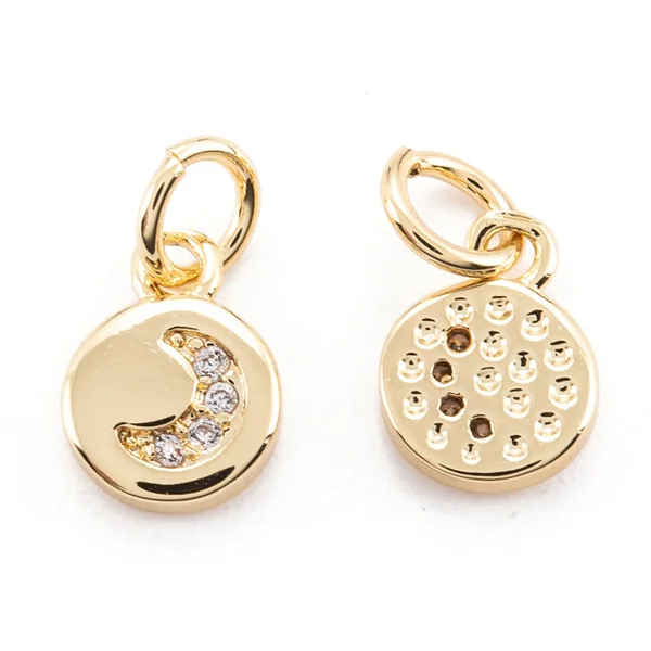 Pendentif lune perles de zircone - Doré à l'or fin 18k sans nickel - 9 mm
