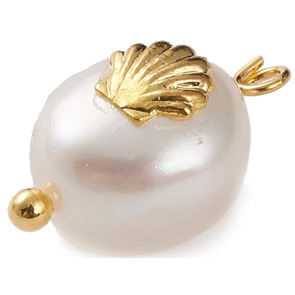 Pendentif perle de culture - Avec décoration coquillage doré - 13 x 9 mm