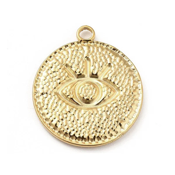 Pendentif rond avec œil - Doré à l'or fin 18k - 22 x 19 mm