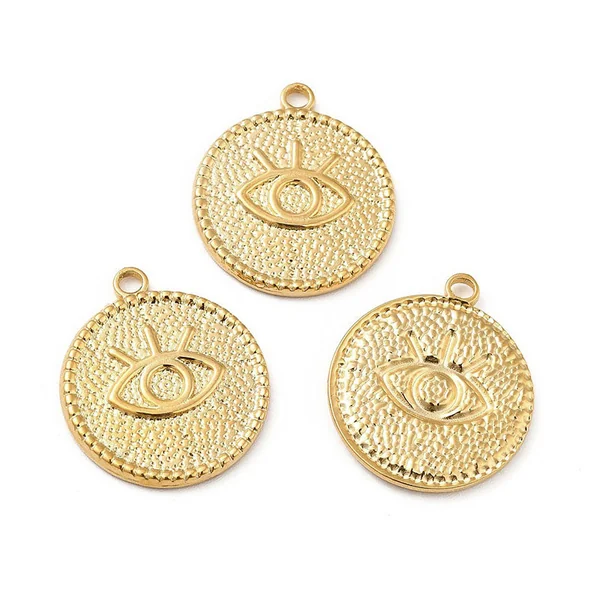 Pendentif rond avec œil - Doré à l'or fin 18k - 22 x 19 mm