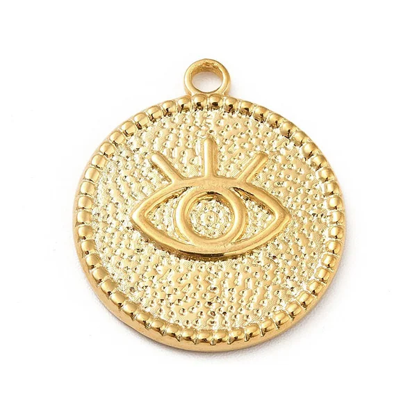 Pendentif rond avec œil - Doré à l'or fin 18k - 22 x 19 mm