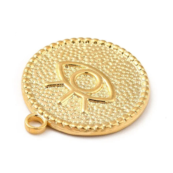 Pendentif rond avec œil - Doré à l'or fin 18k - 22 x 19 mm
