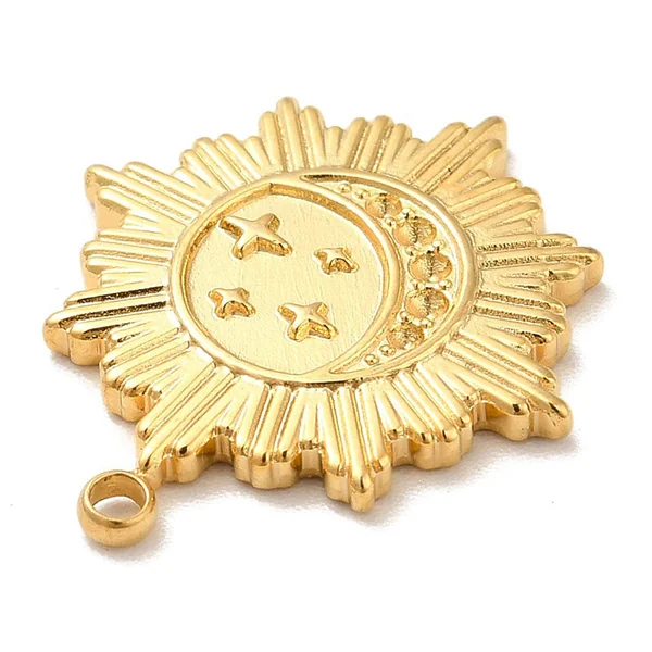 Pendentif soleil et étoile astro - Doré à l'or fin 18k - 21 x 18 mm