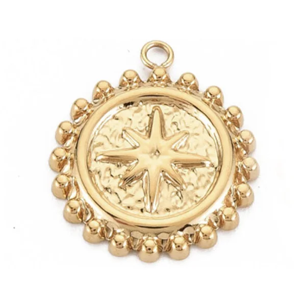 Pendentif texturé petite étoile astro - doré à l'or fin 14K - 18 x 15 mm