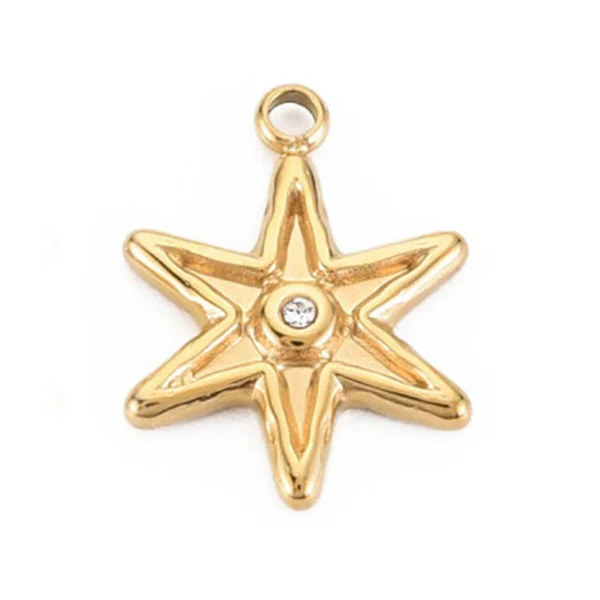 Pendentif étoile avec strass - doré à l'or fin 14K - 15 x 11 mm