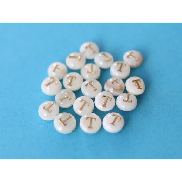 Perle coquillage naturel et laiton doré - Lettre T