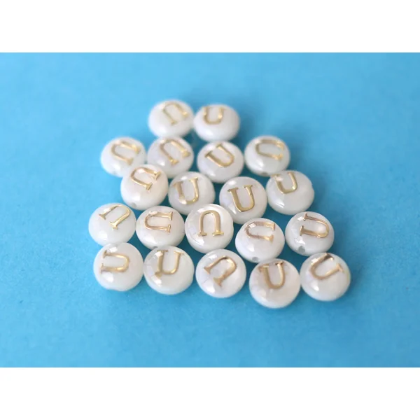 Perle coquillage naturel et laiton doré - Lettre U