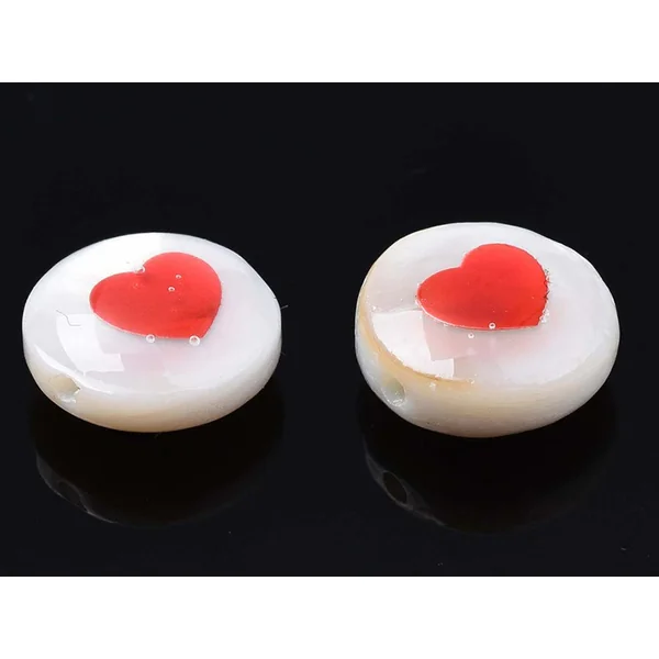 Perle en coquillage naturel - Cœur rouge - 8 mm