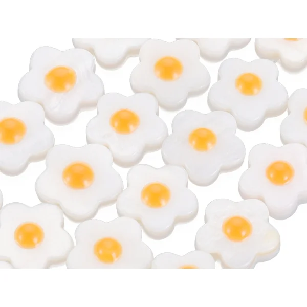 Perle en coquillage émaillé - Fleur jaune - 11 mm