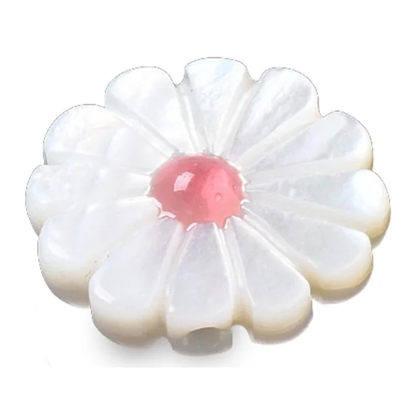 Perle pâquerette à cœur émaillé corail - 12 mm