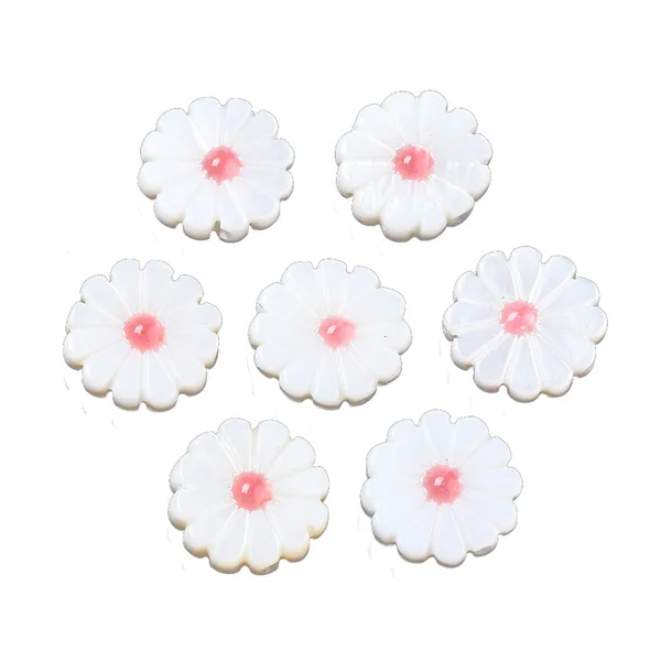 Perle pâquerette à cœur émaillé corail - 12 mm